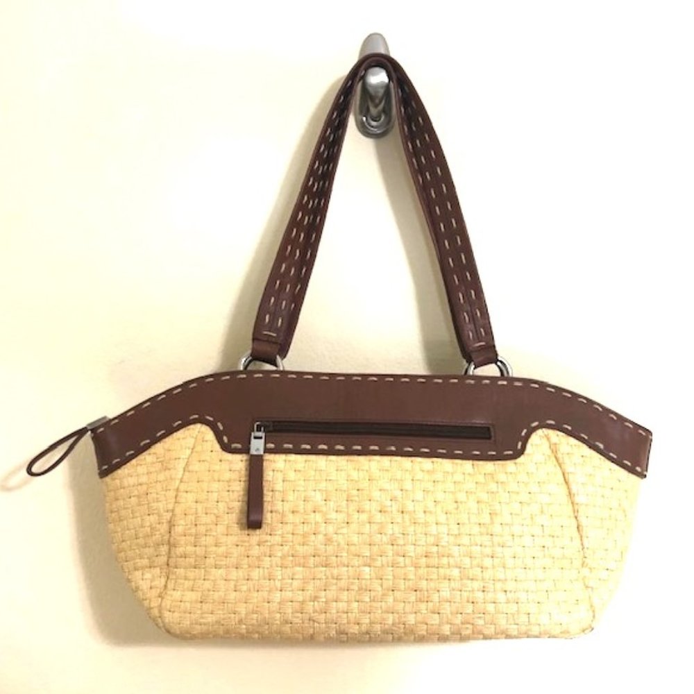 Bonini Leather and Straw Shoulder Bag